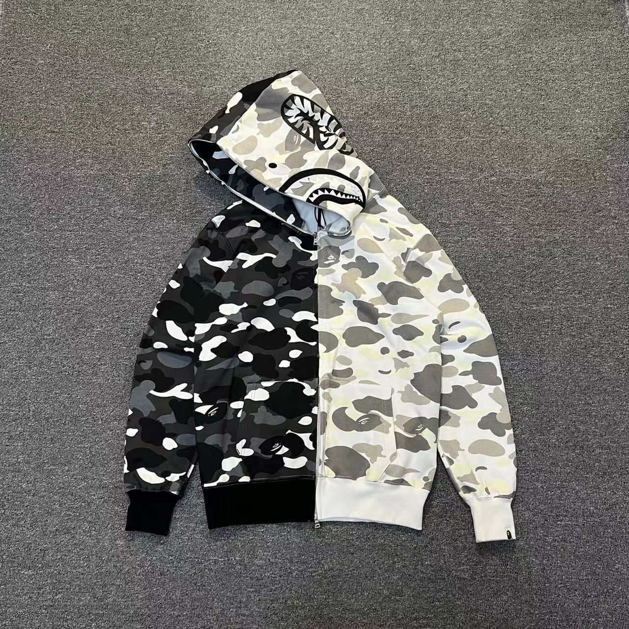 BAPE Shark Hoodie in a Black and White Camouflage - Image 3