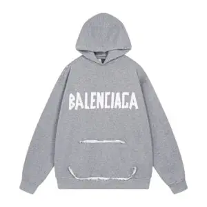 Balenciaga Tape Type Ripped Pocket Hoodie in Grey Dry Fleece