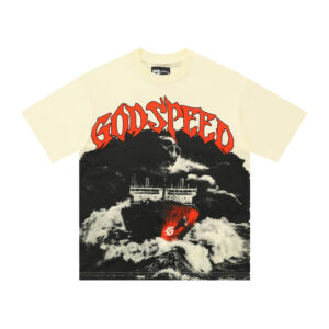 Godspeed New York Skull Ship Graphic T-shirt in Bone
