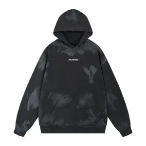 Balenciaga Logo-Embroidered Hoodie in Faded Black Cotton